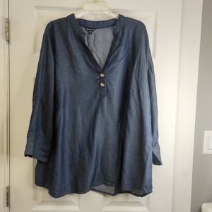 Unique Spectrum 💎 Womens Plus Size 3/4 Roll Sleeve Top Blue 3X
